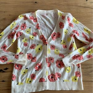 Caslon Vneck Floral Cardigan Sweater Orange Yellow‎ White Women’s Medium Prelove
